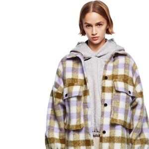 Zara Plaid Teddy Jacket in Olive and Lavender Wool Blend